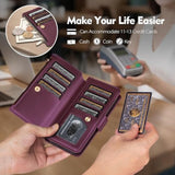 Compatible With Magsafe Magnetic 2 In 1 Detachable Iphone 15 Wallet Case With Credit Card Holder Slots,Pu Leather Flip Rfid Blocking Phone Cover Wrist Strap Zipper Women Men,Wine Red