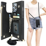 iPhone 14 Pro Max Crossbody Wallet Case RFID PU Leather Black 6.7in
