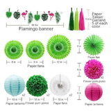 Tropical Flamingo Palm Leaf Banner Party Decorations, Hanging Paper Fans Paper Lanterns Pom Poms Flowers Tissue Tassels For Birthday Baby Shower Summer Hawaiian Party Bachelorette