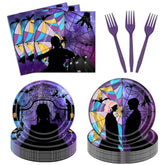 96 Pcs Wednesday Plates And Napkins Party Supplies Gothic Wednesday Party Supplies Including Wednesday Party Plates And Napkins Forks, Wednesday Party Favors Wednesday Birthday Decorations For Girls
