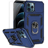 For Iphone 12 Pro Max Case With Camera Lens Cover Hd Screen Protector, Military Grade Drop Protection Magnetic Ring Holder Kickstand Protective Phone Case For Apple Iphone 12 Pro Max 6.7 Inch (Navy)