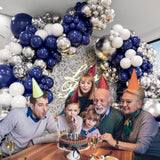 Navy Blue Balloon Garland Kit: Silver Confetti, Royal Blue & White (134 pcs)