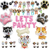 Dog Birthday Party Decor "Let's Paw-ty" Banner, Paw Print Balloons & Cake Toppers