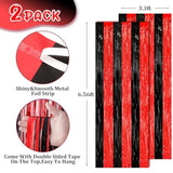 2 Pack Red Black Tinsel Fringe Curtains Party Backdrop Decorations