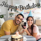 Black Glitter Happy Birthday Banner: Pre-Strung Party Garland