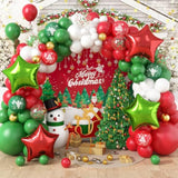 Christmas Balloon Garland Arch Kit - Green, Red, White Arch With Star Foil, Cane, Snowflake, Tree Balloons For New Year Party Decorations