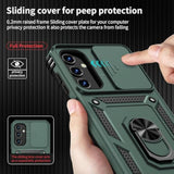 for Samsung Galaxy A03S Case with Slide Camera Lens Cover, HD Screen Protector, Military Grade Drop Protection, Magnetic Rotated Ring Holder Kickstand Phone Case (Pine Green)