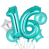 Teal Blue Number 16 Balloons 40 Inch Big Helium Mylar Digital Balloon Mermaid Theme Anniversary Wedding 16Th Birthday Party Decor Supplies 5 Pcs