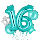 Teal Blue Number 16 Balloons 40 Inch Big Helium Mylar Digital Balloon Mermaid Theme Anniversary Wedding 16Th Birthday Party Decor Supplies 5 Pcs