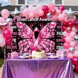 Breast Cancer Awareness Backdrop October Pink Ribbon Butterfly Banner Background Women Breast Cancer Love Hope Faith Charity Event Photo Booth Props 7x5FT