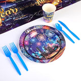 109-Piece Colorful Firework New Year 2026 Tableware Set Serves 12 Plates Napkins Cups Cutlery