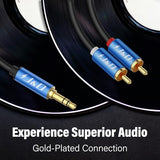 3.5mm Male to 2 RCA Phono Male Stereo Audio Cable, Aluminum Alloy Shell Gold-Plated RCA Audio Adapter Aux Cable, Blue, 6 Feet