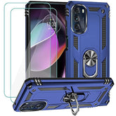 For Motorola Moto G 5G 2022 Case With 2 Pcs Tempered Glass Screen Protector, Military-Grade Armor Shockproof Protective Phone Cover With Ring Magnetic Kickstand , Blue