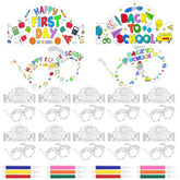 36Pcs First Day Of School Crowns Party Hats,Glasses And Mini Markers Colored Penfor Kids Kindergarten Preschool Paper Hats For Kids Back To School Classroom Party