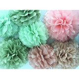 Tissue Paper Pom Poms Kit -Rose Pink And Sage Green Paper Flowers 12Pieces For Gender Baby Shower Wedding Bridal Bachelorette Birthday Party Decorations (Green + Pink)