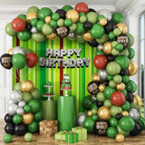 Video Game Birthday Decorations Pixel Miner Birthda Party Balloon Arch Kit 145Pcs Black Green Gold Balloon Garland For Boys Girls Game Theme Birthday Decorations
