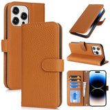 Genuine Leather Wallet Case for iPhone 14 Pro 6.1" with 4 Card Slots and RFID Blocking - Amber