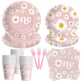 Daisy 1St Birthday Plates And Napkins Party Decorations Tableware, Groovy Retro Daisy First Birthday Party Supplies, Paper Plate, Napkin, Cup, Fork, Serves 24