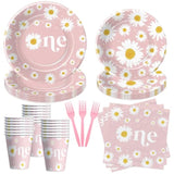 Daisy 1St Birthday Plates And Napkins Party Decorations Tableware, Groovy Retro Daisy First Birthday Party Supplies, Paper Plate, Napkin, Cup, Fork, Serves 24