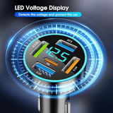 66W 5-Port Usb Car Charger Pd 30W Qc3.0 3.1A Cigarette Lighter Usb Charger With Led Voltmeter - Fast Charging Compatible With Iphone Ipad Samsung