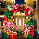 Christmas Balloon Garland Arch Kit, Red Green Gold Gift Box Exploding Star Foil Balloons, Windmill Candy Christmas Balloons For Party Decorations