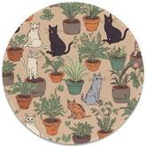 Charming Cat And Plant Pattern Mouse Pad - Whimsical Desk Accessory, Round Stitched Edges Non-Slip Rubber Base Mouse Pads For Computers Laptop