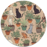 Charming Cat And Plant Pattern Mouse Pad - Whimsical Desk Accessory, Round Stitched Edges Non-Slip Rubber Base Mouse Pads For Computers Laptop