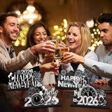 4-Pack 2026 Wooden Table Decorations in Black and Silver for New Year Parties