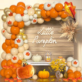 141 Pcs Fall Balloon Arch Kit with Orange Nude Gold Balloons and Maple Leaves Decor