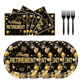 72Pcs Retirement Plates And Napkins, Black Gold Happy Retirement Party Decorations Paper Plates And Napkins With Forks Disposable Tableware Set For Men Women