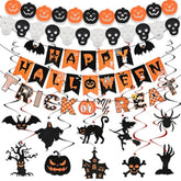 Halloween Party Decoration Set Reusable Indoor Kit with Banner Trick or Treat Sign Swirls