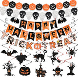 Halloween Party Decoration Set Reusable Indoor Kit with Banner Trick or Treat Sign Swirls