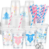 50 Pcs Gender Reveal Cups Gender Reveal Party Supplies 12 Oz Party Plastic Cups Boy Or Girl Clear Cup With Lids Straws Blue And Pink Baby Shower Decorations It'S A Boy Or It'S A Girl