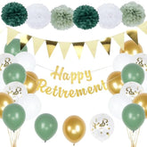 Retirement Party Decorations, Gold Happy-Retirement Banner, Paper Pom Poms, Gold Foil Paper Pennant Banner, Balloons For Retirements Decor, Retired Parties Supplies