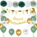 Retirement Party Decorations, Gold Happy-Retirement Banner, Paper Pom Poms, Gold Foil Paper Pennant Banner, Balloons For Retirements Decor, Retired Parties Supplies