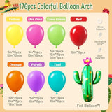 176Pcs Mexican Fiesta Balloon Garland Arch Kit With Yellow Hot Pink Lime Green Orange Purple Teal Red Foil Balloons For Mexican Fiesta Birthday Party Decorations