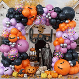 118Pc Halloween Balloon Arch Kit – Purple Orange Black Silver with Boo & Bat