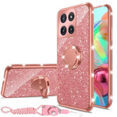 For 6.7-Inch Motorola Moto Edge 5G 2025 Phone Case Girls Women Cute Glitter Luxury Soft Silicone Clear Case With Ring Stand Strap Lanyard Shockproof Protection Cover - Rose Gold