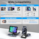 3 In 1 Wireless Charger For Apple Charging Station For Iphone Mag Safe Charger For Iphone 16 Pro Max/15/14/13/12, Foldable Watch For Apple Watch 10/9, Rotating Stand For Ipad Charging Station (Black)