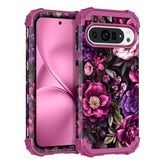 For Google Pixel 10/10 Pro Case, Floral Shockproof Rugged Heavy Duty 3 In 1 Hybrid Sturdy High Impact Protective Cover, Magenta