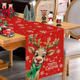 Merry Christmas Table Runner Reindeer Snowflake Red Runner Winter Xmas Home Party Kitchen Dining Table Indoor Outdoor Decorations 13X48 Inch