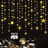 Gold Party Decorations Star Circle Dot Paper Garland Banner Bunting Streamer Metallic Hanging Twinkle Star Decoration For Christmas Birthday Baby Shower Wedding Festival Engagement Kids Room Decor