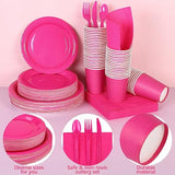 350-Piece Hot Pink Party Dinnerware Set for 50 Guests, Plates, Cups, Cutlery