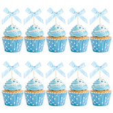 Blue Bow Cupcake Toppers 30Pcs Blue Bow Cake Topper Birthday Decorations Mini Bowknot Cupcake Picks Baby Shower Cupcak Picks For Bachelorette Bridal Engagement Birthday Wedding Party Cake Decorations