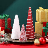 3 Pcs Christmas Cone Trees Glitter Table Decor, Red White Style
