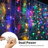 13Ft Icicle Christmas Lights 96 Led Usb/Battery Curtain Fairy Lights With 18 Drops Icicle Lights For Wedding Christmas H