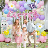 127Pcs Easter Balloon Garland Arch Kit With Easter Egg Chicken Daisy Bunny Butterfly Pastel Pink Letter Foil Balloons For Spring Big Resurrection Day He Is Risen Birthday Baby Shower Party Decorations