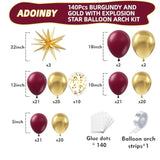 Burgundy Balloon Arch Kit, 140Pcs Burgundy Maroon Gold With Stars Balloon Garland Kit, Different Size Balloons For Valentines Day Birthday Anniversary Bridal Shower Wedding Party Decorations