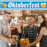Oktoberfest Decorations, Large Oktoberfest Banner 8.2ft × 1.6ft with 19.69ft Ribbon, Double-Stitched Bavarian Blue White Backdrop for German Octoberfest Beer Party Decor