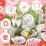 400 Pcs Spring Plates And Napkins Set Paper Flower Dinnerware Disposable Party Supplies For 50 Guest Dinnerware Knife Fork Spoon For Spring Birthday Party(Light Color,Wildflower)